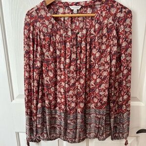 Lucky Brand Burgundy and Cream Patterned Blouse